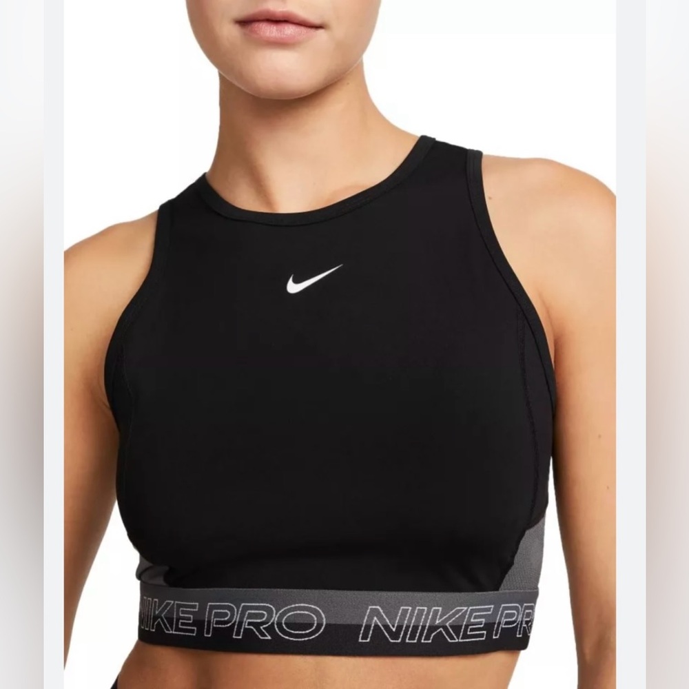 Nike Pro Dri-FIT Women's Cropped Training Tank Top DX0061-010 Black Size L NWT - Picture 4 of 6